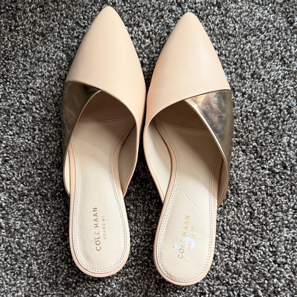 SOLD! Cole Haan Women's Tan and Gold Mules